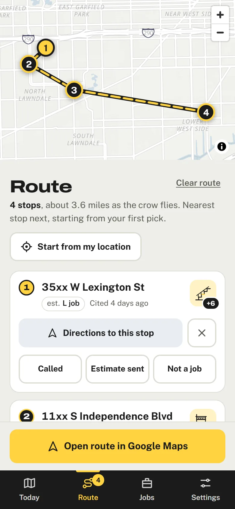 Route: the buildings you picked, in driving order